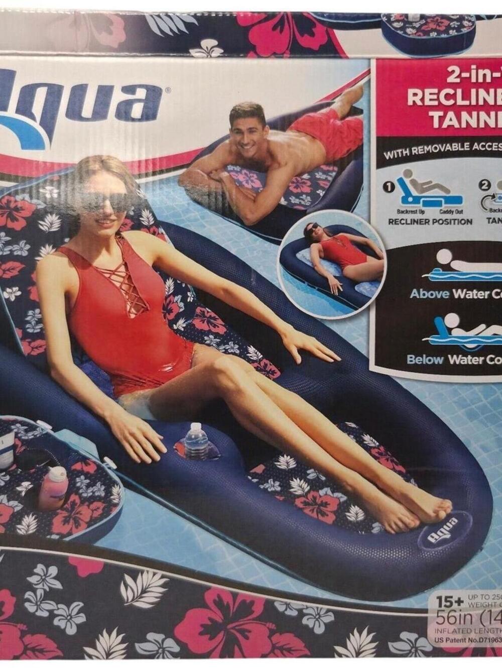 Aqua 2-in-1 Recliner & Tanner Inflatable Pool Float with Removable Accessory
